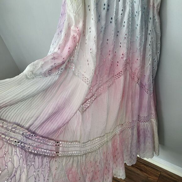 NEW $995 Loveshackfancy Corabella Revolve 100% Silk Tie Dye Ruffled Maxi… - Picture 6 of 16